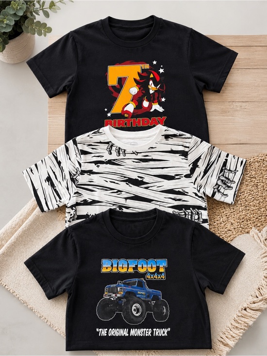wonder nation Other - Bigfoot Black Monster Truck, Birthday Sonic & Halloween Tee Bundle Size 8